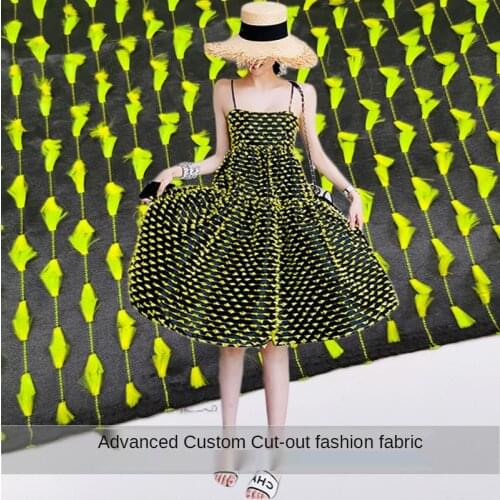 2020 hot spring and summer eyelashes cut flower fashion fabric European and American sling puff skirt jacquard clothing fabric