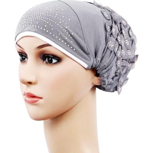 Women Muslim Stretch Turban Hat Chemo Cap Hair Loss Head Scarf Wrap Hijib Cap Cotton Warm Windproof Fashion Pearl Cap #W5