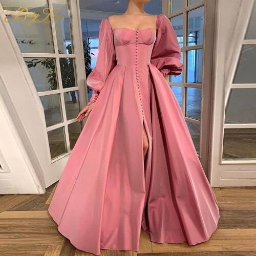 Bery Love Satin Evening Dresses 2020 New Listing Simple Formal Party Gowns Square Neckline Full Sleeves Long Evening Dress