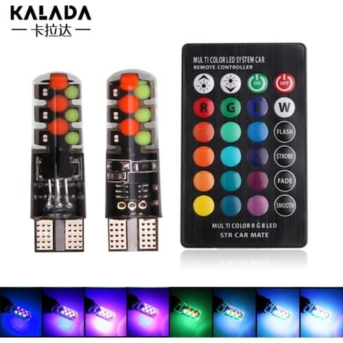 1set 12V Flashing Strobe With Remote Controller Silicone Cob LED W5W 194 168 T10 RGB Car Led Bulb 12smd Lamp Auto Parking Lights