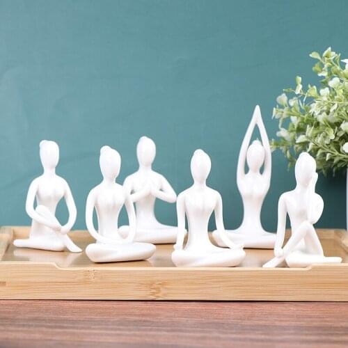 1pc 6 Styles Figurine Ceramic Yoga Figure Decor Ornament Meditation Yoga Pose Statue