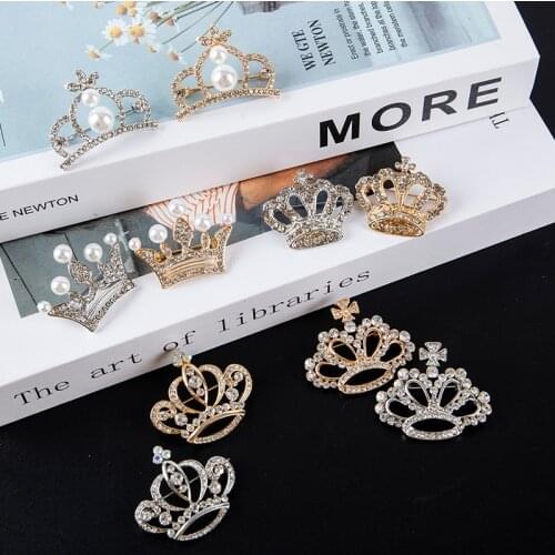 1PCS Fashion Crown Brooches Gold Silver Color Rhinestone Pins Dress Decoration Buckle Badge Jewelry Accessories For Women