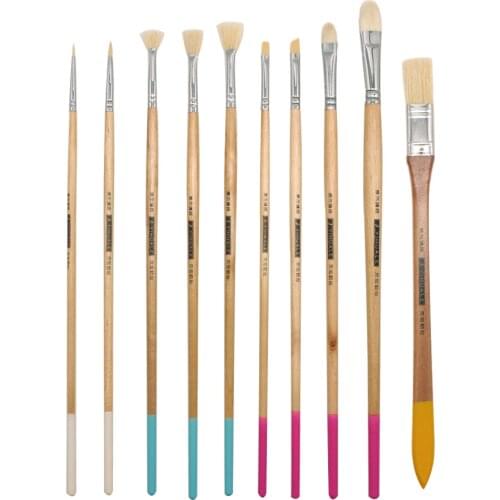 10pcs Hair Hog Brushes Acrylic Paint Brush Oil Painting Brush Set Wood Handle Artist dedicated Multifunction Wooden long pole