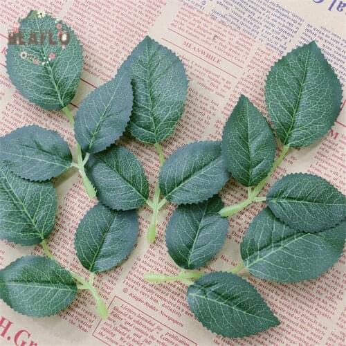 100PCs Green Artificial Plant Rose Leaves Accessories Head Silk Flower Wedding Flower Arrangement Home Decoration 12*8.5cm