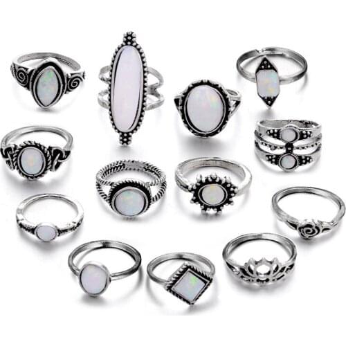 13pcs/Set Bohemian ring Oval Opal Midi Ring Set Colorful Rhinestone Knuckle Finger Rings for Women Jewelry 31082