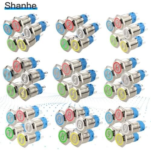 16mm Metal Number Symbol Momentary Push Button Switch LED 3V 5V 12V 24V 220V Waterproof