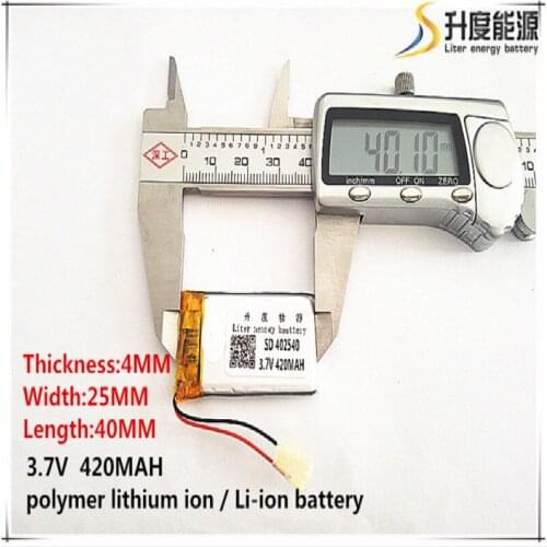 2pcs [SD] 3.7V,420mAH,[402540] Polymer lithium ion / Li-ion battery for TOY,POWER BANK,GPS,mp3,mp4,cell phone,speaker