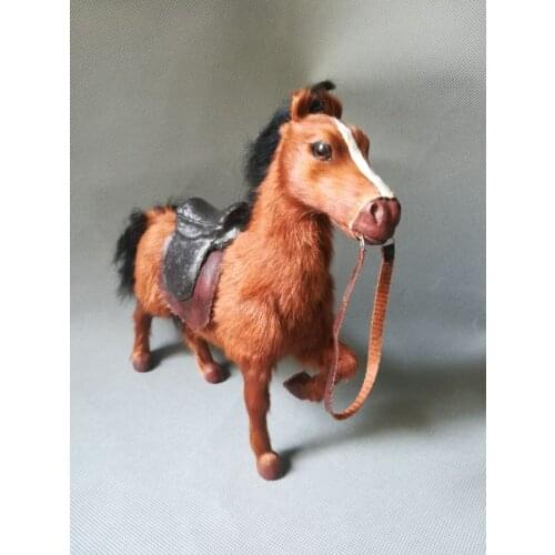 24x22cm simulation horse with saddle plastic&furs brown horse hard model, home desk decoration toy gift b1209