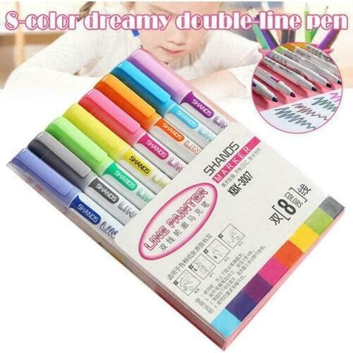 8 Colors/set Of Double-line Outline Pen Marker Pen Color Marker Pen Set Cute Kawaii Super Cute Candy Color Marker Pen