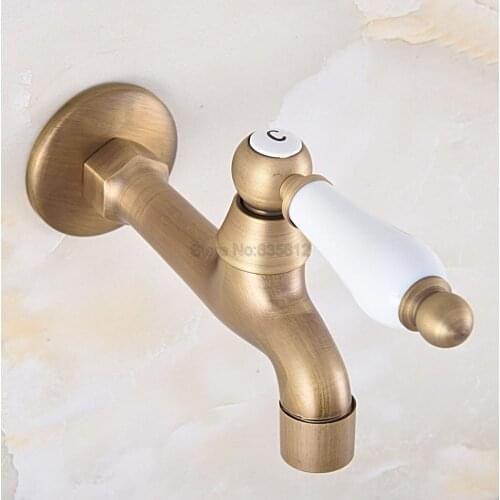 Antique Brass Wall Mounted Ceramic handle Mop Pool Sink Tap Single Cold Laundry Faucet tav312