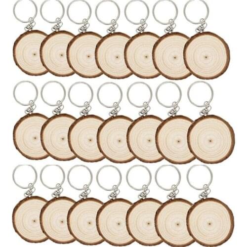 Hot YO-20 Pack Unfinished Wood Slices Keychain Blank Hand-Painted Wooden Keychain Creative Christmas Pendant DIY Wood Keychain