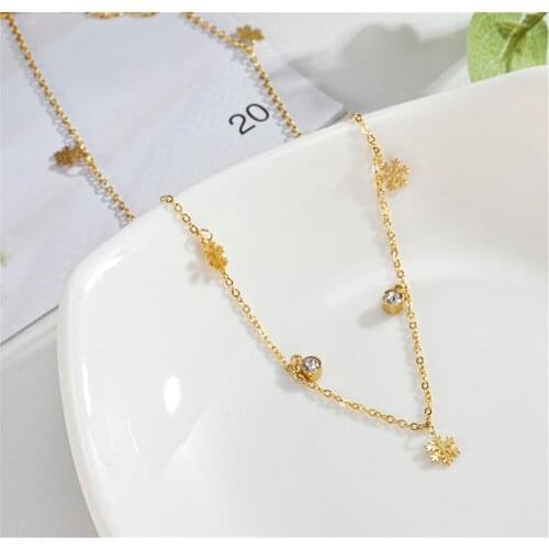 316L Stainless Steel Simple French Personality Neck Chain Temperament Snowflake Crystal Necklace No Fade