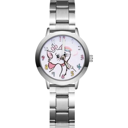 Cute Cartoon Cat style Childrens Watches Kids Student Girls boys Quartz Metal steel Wrist Watch JA33