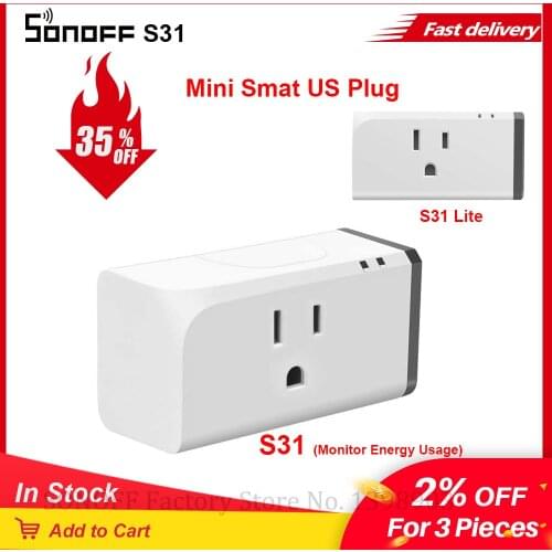 Itead SONOFF S31 US/ S31 Lite US 15A Mini Smart WiFi Socket Plug Switch Smart Home Intelligent e-WeLink APP Remote Control Plug