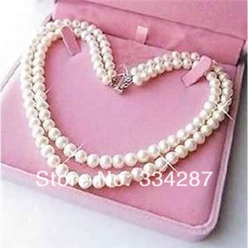 Exquisite 2 Rows 7-8mm White Pearl Necklace