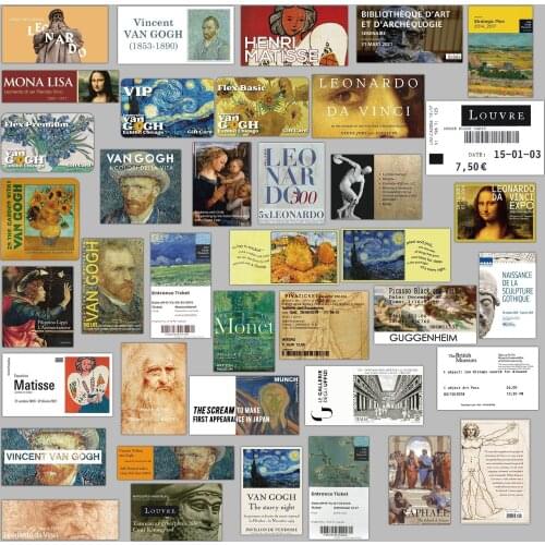 50pcs art museum paintings, graffiti stickers, literary personalities, notebook luggage, car body stickers