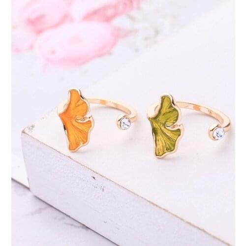 CZ Ring Accessories Exquisite Girl Jewelry Gift Korean Fashion Gingko Leaf Adjustable Ring Creative Womens Wedding Party 2021