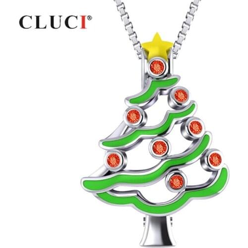 CLUCI Silver 925 Christmas Tree Pearl Cage Pendant Zircon Gemstone Women Silver 925 Sterling Christmas Gift Pendant SC339SB
