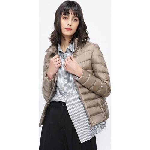 Autumn Winter Soft Women White duck down Jacket Coat Female Thin Warm Elegant Lady Outwear Zipper Pockets Stand Collar Jackets