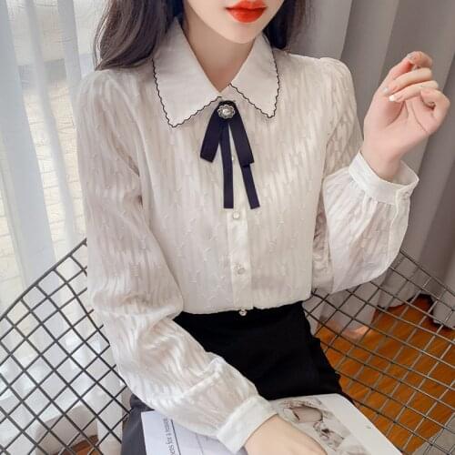 Chikichi Fashion Design White Chiffon Shirt Womens Autumn 2021 New Chic and Sweet Long-sleeved Women Shirt Ladies Tops