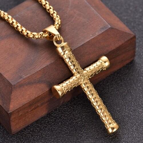 Fashion Cross Pendants Stainless Steel Gold Color Jesus Cross Pendant Necklace Jewelry For Men Women Wholesale