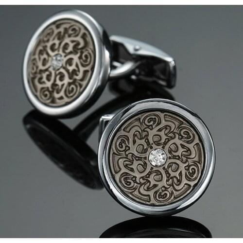 High quality mens shirt Cufflinks fashion suit classic jewelry retro pattern crystal Cufflinks lawyer business shirt badge pin