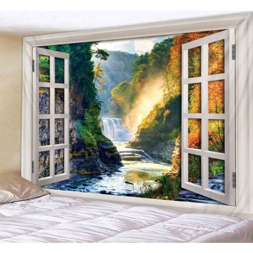 Valley Waterfall Landscape Tapestry Boho Mandala Wall Hanging Royal Blue 3D Hippie Wall Tapestry Home Decor Mint Yoga Mat