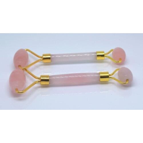 Natural double head crystal quartz face roller massager wand rose quartz stone facial massage roller