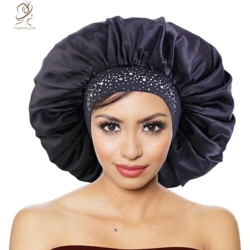 The New Solid Color Thickened Wide-brim Elastic Hair Band Satin Round Hat Ladies Hot Drill Turban Hat Beauty Salon Hat