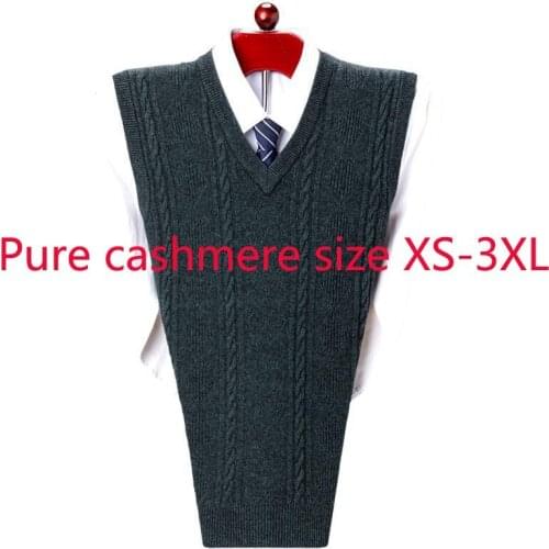 New Arrival Autumn Winter Vest Men Pullover Sleeveless Computer Knitted V-neck Waistcoat 100% Cashmere Sweater Plus Size XS-3XL