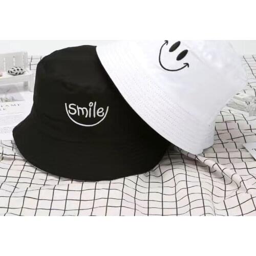 Double-sided Smile Bucket Hats for Women Summer Casual Cotton Sunscreen Panama Hat Sunbonnet Outdoor Fisherman Hat Beach Cap