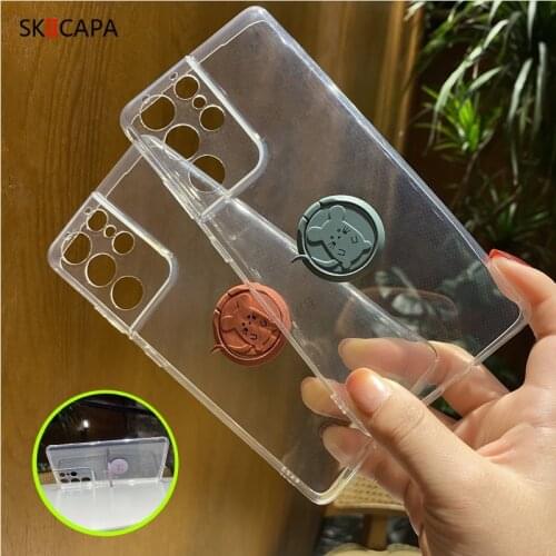 Camera Lens Transparent Protective Case For Samsung Galaxy S21 Ultra Ring Stand Back Cover For Samsung S21 Plus Ultra-thin Case
