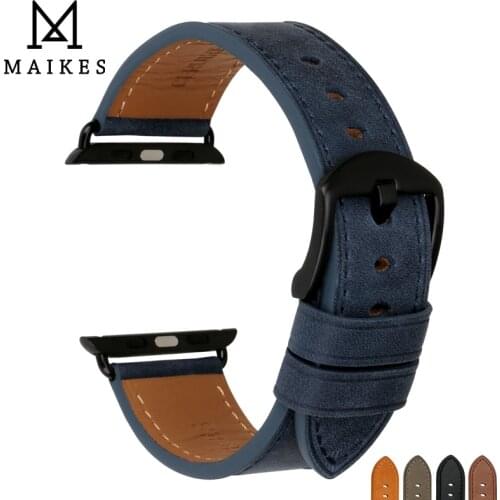 MAIKES Watch Accessories Genuine Leather For Apple Watch Bands 44mm 42mm Apple Watch Strap 40mm 38mm Series 4 3 2 1 Bracelets