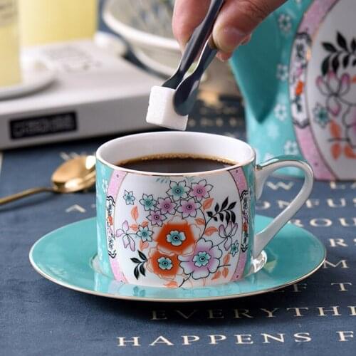 250ml British Art Luxury Bone China Coffee Cup and Saucer Set American High-end Phnom Penh Ceramic Sky Blue Pattern Teapot 800ml
