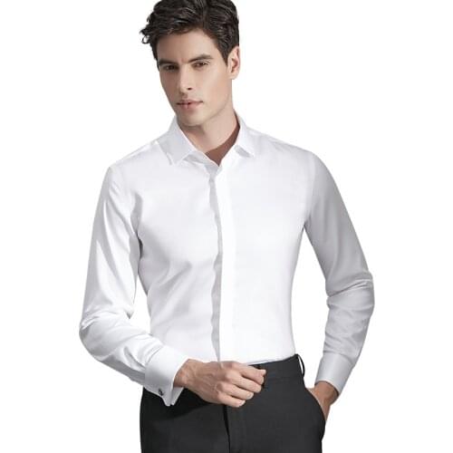 New French shirt mens long sleeve slim fit no iron shirt wedding dress shirt solid color