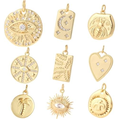 Charm Charms for Jewelry Making Supplies Gold Dust Moon Star Tree Eye Diy Earring Necklace Metal Copper CZ Zircon Accessories