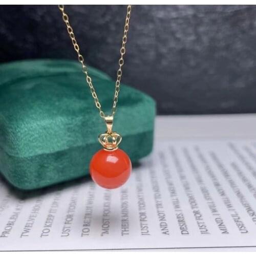 Shilovem 18K yellow Gold real Natural south Red agate pendants no necklace fine plant Jewelry gift plant mymz10.5-11661nh