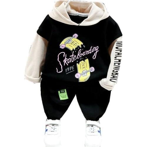 Spring Autumn Children Cotton Clothes Baby Boys Printed Hooded Pants 2Pcs/sets Infant Out Kids Fashion Toddler Casual Tracksuits