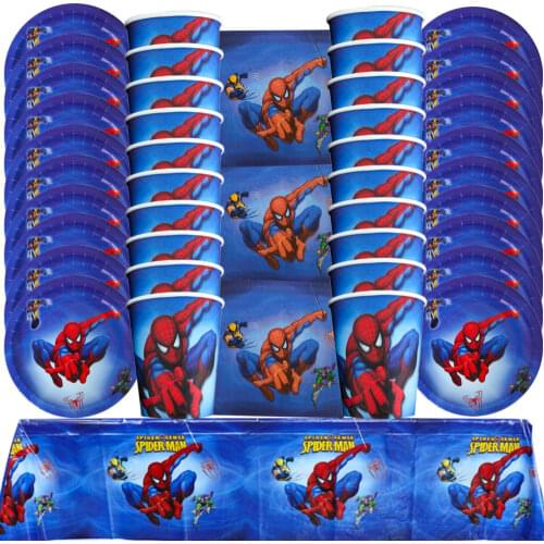 Spiderman Happy Birthday Party Decoration Kids Disposable Tableware Plate Tablecloth Cups Baby Shower Event Party Supplies Favor