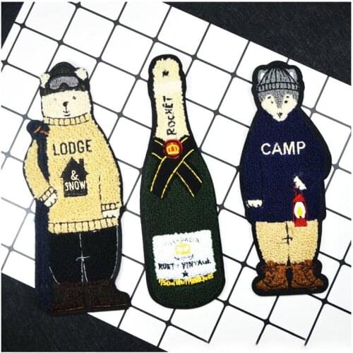 Towel Embroidery Lovely Cartoon Clothing Accessories Personality Wine Bottle Patches Sew On Anime Animal Appliques Clothes Decor
