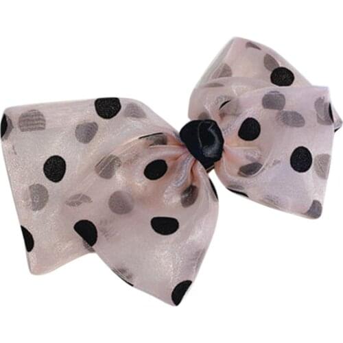 Women Vintage French Barrette Polka Dot Organza Bow Ponytail Spring Hair Clip