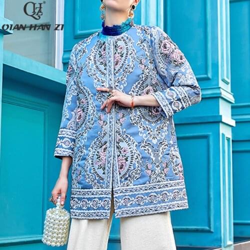 Qian Han Zi plus size jacket designer fashion Indie Folk coat Women Beading Jacquard high Elegant Party Jacket Female Coats