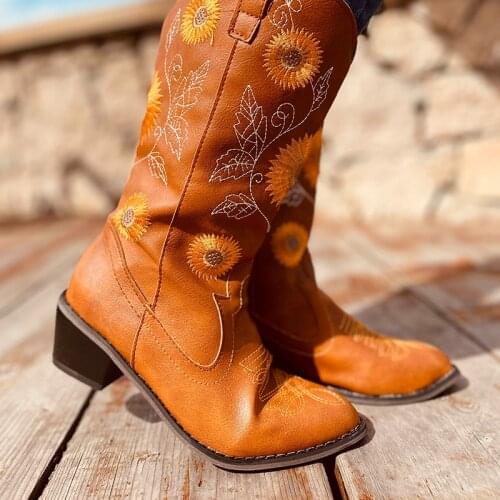 Women Mid Calf Boots Winter PU Leather Knee High Boots Women Snow Boots High Heels Side Zipper Female Shoes Plus Size