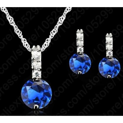 Women Beauty Round Jewelry Set 925 Sterling Silver Cubic Zircon Pendant Necklace/Earring Women Wedding Gift Hoop Earrings