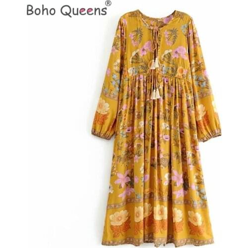 Boho fashion bohemian women floral print flare sleeve midi dresses ladies ruffles cotton pleated boho dress vestidos
