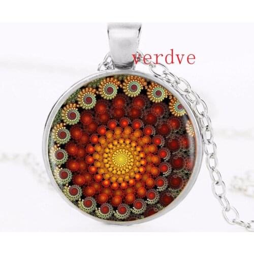 1pcs/lot Mandala Flower Pendant Necklace Long Chian Statement Handmade Vintage Necklace For Gift