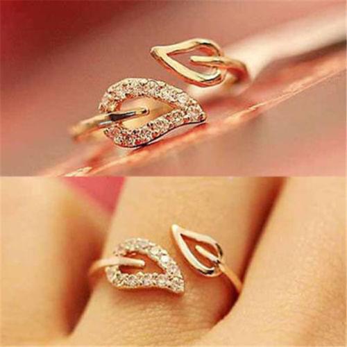 2pcs/lot Fashion Women Gold Filled Crystal Rhinestone Leaf Finger Ring Chic Jewelry Gift