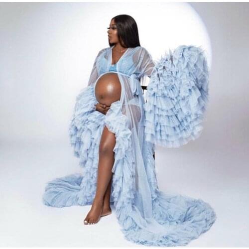 2021 Fashion Maternity Robe for Photoshoot or Babyshower Maternity Dress Amazing Tulle Maternity Style Women Dress Photography