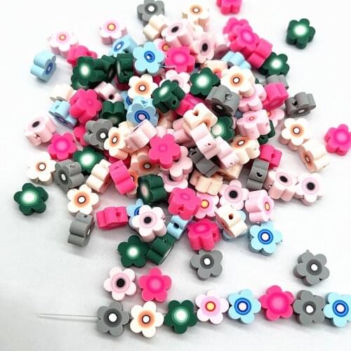 30pcs 10mm Multicolour Flower Shape Beads Polymer Clay Spacer Loose Beads for Jewelry Making DIY Bracelet Accessories