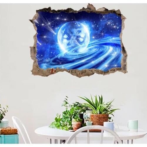 3D fantasy broken wall stereo star sky wall stickers living room Wall decor bedroom children room decoration wallpaper mural